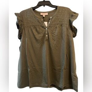 Philosophy Grape Leaf collar V neck Ruffle sleeve Top